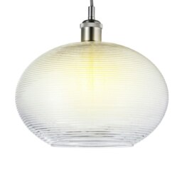 Rackhams Contemporary Clear Ribbed Spiral Glass Easy Fit Drum Shaped Pendant Light Shade - thumbnail 2