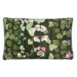Rackhams Veadeiros Botanical Cushion Cover - Bottle Green/Pink - 50cm x 30cm - Bottle Green/Pink - 73% Polyester/27% Cotton