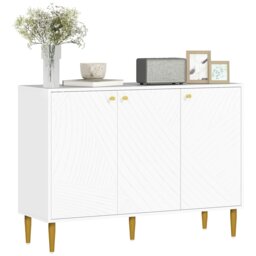 Rackhams Sideboard Storage Cabinet with 3 Carved Line Doors and 5 Legs White - thumbnail 3