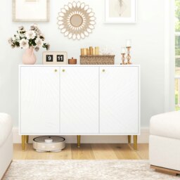 Rackhams Sideboard Storage Cabinet with 3 Carved Line Doors and 5 Legs White - thumbnail 2