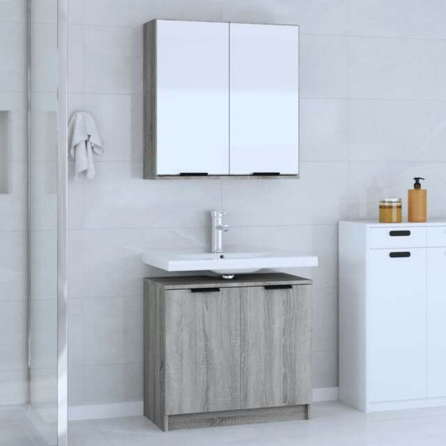 Rackhams 2 Piece Bathroom Cabinet Set Grey Sonoma Engineered Wood - image 1