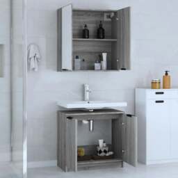 Rackhams 2 Piece Bathroom Cabinet Set Grey Sonoma Engineered Wood - thumbnail 3