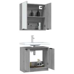 Rackhams 2 Piece Bathroom Cabinet Set Grey Sonoma Engineered Wood - thumbnail 4
