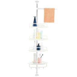 Rackhams 4-Tier Telescopic Bathroom Corner Shelf Wall Mount Shower Caddy Storage Organizer - White - 1 - Iron