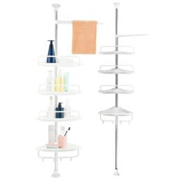 Rackhams 4-Tier Telescopic Bathroom Corner Shelf Wall Mount Shower Caddy Storage Organizer - White - 1 - Iron - thumbnail 3