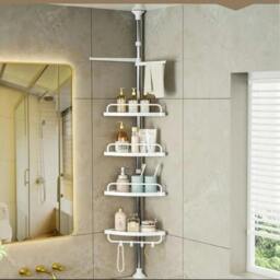 Rackhams 4-Tier Telescopic Bathroom Corner Shelf Wall Mount Shower Caddy Storage Organizer - White - 1 - Iron - thumbnail 6
