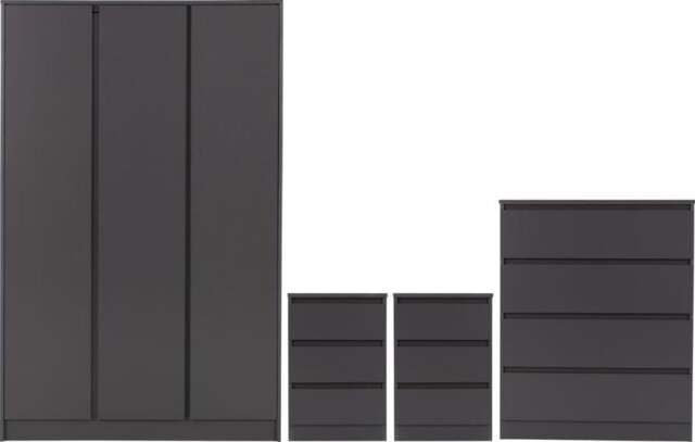 Rackhams Malvern 4 Piece Bedroom Set with 3 Door Triple Wardrobe - Grey - image 1