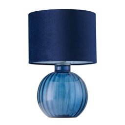 Rackhams Contemporary Midnight Blue Ribbed Glass Table Lamp with Navy Blue Velvet Shade