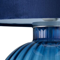 Rackhams Contemporary Midnight Blue Ribbed Glass Table Lamp with Navy Blue Velvet Shade - thumbnail 3