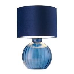Rackhams Contemporary Midnight Blue Ribbed Glass Table Lamp with Navy Blue Velvet Shade - thumbnail 2