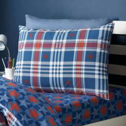 Rackhams Stars And Check Reversible Duvet Cover Set Blue - Double - Blue - thumbnail 3