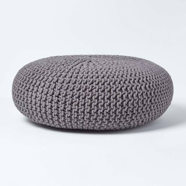 Rackhams Large Round Cotton Knitted Pouffe Footstool - Grey - image 1