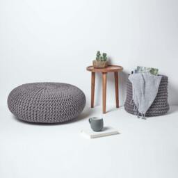 Rackhams Large Round Cotton Knitted Pouffe Footstool - Grey - thumbnail 6