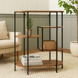 Rackhams Wood Metal Oval Shelving Unit Display Bookcase Storage Shelf Side Console Table - thumbnail 2