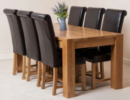 Rackhams Kuba Large Oak Dining Table with Washington Leather Chairs - 6 chairs - Brown - thumbnail 1