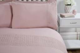 Rackhams Luxury Super Soft Stylish Lace Panel Duvet Cover with Pillowcases - Blush Pink - Double (200cm x 200cm) - thumbnail 3