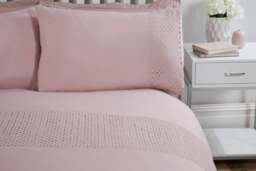 Rackhams Luxury Super Soft Stylish Lace Panel Duvet Cover with Pillowcases - Blush Pink - Double (200cm x 200cm) - thumbnail 2