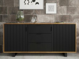 Rackhams Milled Stylish 140 cm Sideboard - Slatted Doors, Drawers, Modern and Elegant Design - 140 cm  - Oak Matt Body & Black Matt Fronts -  MDF/Chipboard - thumbnail 4