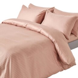 Rackhams Silky 330 TC Egyptian Cotton Satin Stripe Duvet Cover Set - Taupe Beige - King