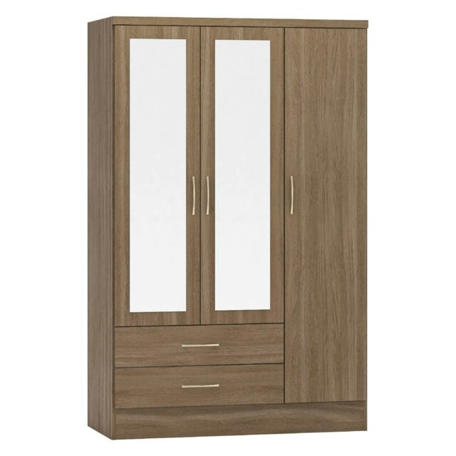 Rackhams Nevada 3 Door 2 Drawer Mirrored Wardrobe - Rustic Oak