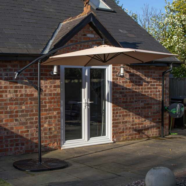 Rackhams 3m Cantilever Parasol in Beige with Crank Handle for Patio Garden - Outdoor Umbrella & Parasols - image 1