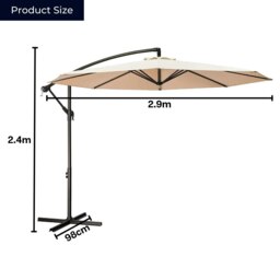 Rackhams 3m Cantilever Parasol in Beige with Crank Handle for Patio Garden - Outdoor Umbrella & Parasols - thumbnail 6