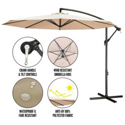 Rackhams 3m Cantilever Parasol in Beige with Crank Handle for Patio Garden - Outdoor Umbrella & Parasols - thumbnail 4