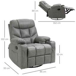 Rackhams Manual Recliner Chair with Footrest, Cup Holder, Swivel Base - Black - thumbnail 4