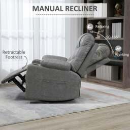 Rackhams Manual Recliner Chair with Footrest, Cup Holder, Swivel Base - Black - thumbnail 5