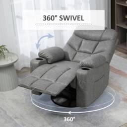 Rackhams Manual Recliner Chair with Footrest, Cup Holder, Swivel Base - Black - thumbnail 6