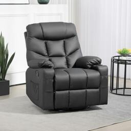 Rackhams Manual Recliner Chair with Footrest, Cup Holder, Swivel Base - Black - thumbnail 1