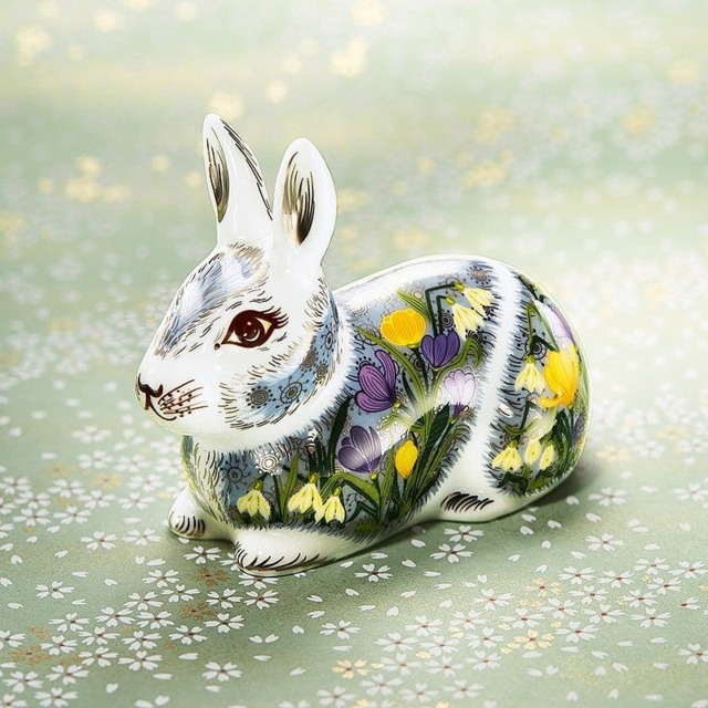 Rackhams Rabbit Ornament, Porcelain Floral Hare, Home Decor