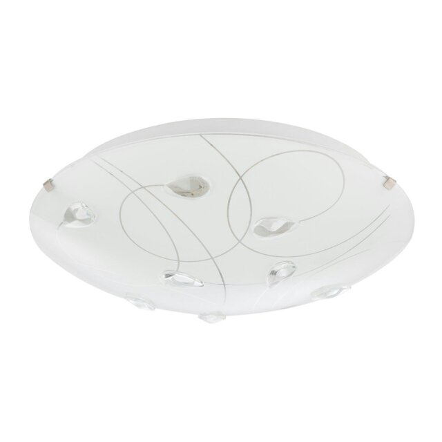 Rackhams Traditional Classic Opal White Glass Flush Ceiling Light with Crystal Drops - image 1