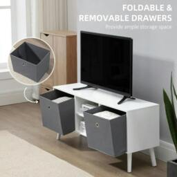Rackhams TV Cabinet Stand Unit for TVs up to 50'' with Foldable Drawers, Entertainment Centre for Living Room White - thumbnail 5
