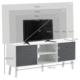 Rackhams TV Cabinet Stand Unit for TVs up to 50'' with Foldable Drawers, Entertainment Centre for Living Room White - thumbnail 3