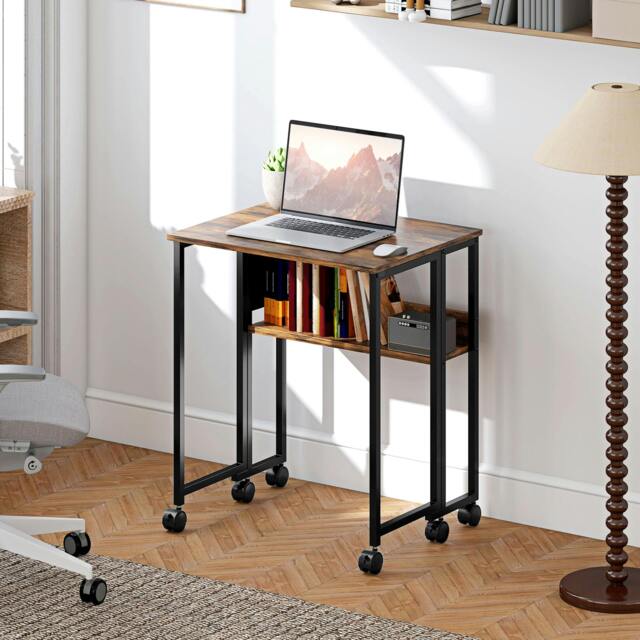 Rackhams 63 cm Foldable Computer Desk on Wheels for Small Spaces Natural - 63W x 50D x 75H cm - Rustic Brown - image 1