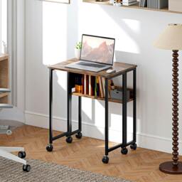 Rackhams 63 cm Foldable Computer Desk on Wheels for Small Spaces Natural - 63W x 50D x 75H cm - Rustic Brown - thumbnail 1