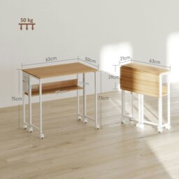 Rackhams 63 cm Foldable Computer Desk on Wheels for Small Spaces Natural - 63W x 50D x 75H cm - Rustic Brown - thumbnail 6