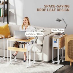 Rackhams 63 cm Foldable Computer Desk on Wheels for Small Spaces Natural - 63W x 50D x 75H cm - Rustic Brown - thumbnail 4