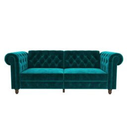 Rackhams Felix Chesterfield Sofa Bed in Velvet Teal - Green