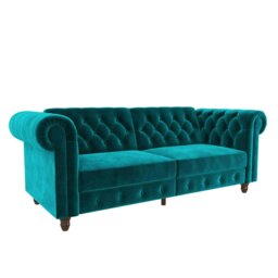 Rackhams Felix Chesterfield Sofa Bed in Velvet Teal - Green - thumbnail 3