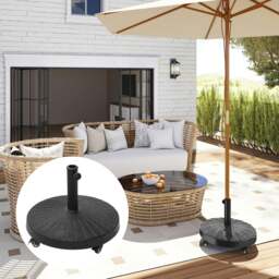 Rackhams 22.7kg Resin Patio Parasol Base Umbrella Stand Weight Deck Garden Sunshade Holder Round w/ Wheels Brakes Outdoor - thumbnail 1