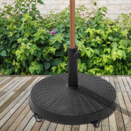 Rackhams 22.7kg Resin Patio Parasol Base Umbrella Stand Weight Deck Garden Sunshade Holder Round w/ Wheels Brakes Outdoor - thumbnail 3