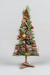 Rackhams 5cm Battery Operated LED Twig Wood Tree with Warm White Lights, Red Baubles and Rustic Festive Details - thumbnail 3