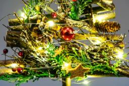 Rackhams 5cm Battery Operated LED Twig Wood Tree with Warm White Lights, Red Baubles and Rustic Festive Details - thumbnail 4