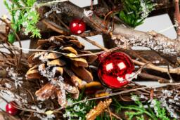 Rackhams 5cm Battery Operated LED Twig Wood Tree with Warm White Lights, Red Baubles and Rustic Festive Details - thumbnail 6