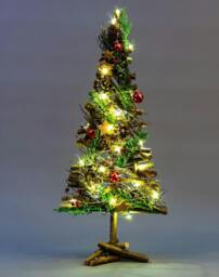 Rackhams 5cm Battery Operated LED Twig Wood Tree with Warm White Lights, Red Baubles and Rustic Festive Details - thumbnail 5