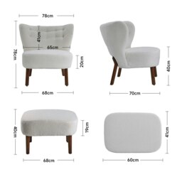 Rackhams White Boucle Teddy Upholstered Accent Chair with Footstool - thumbnail 3