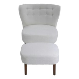 Rackhams White Boucle Teddy Upholstered Accent Chair with Footstool - thumbnail 2