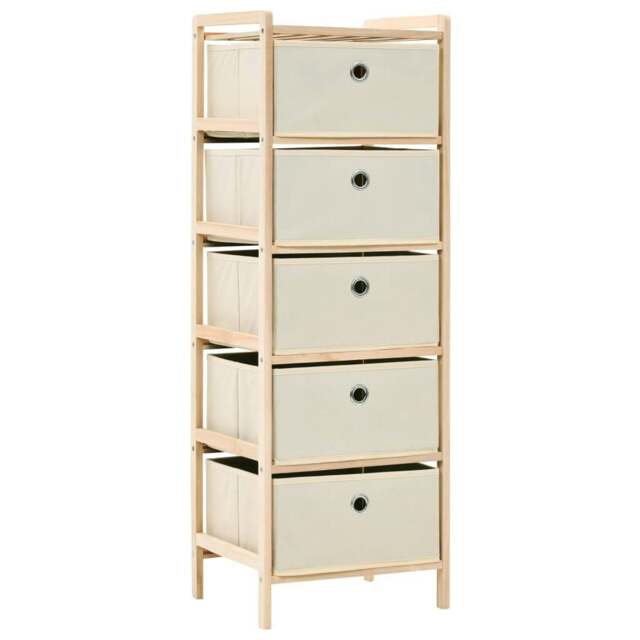 Rackhams Storage Rack with 5 Fabric Baskets Cedar Wood Beige